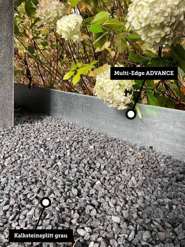 Multi-Edge ADVANCE Verzinkt verlegt mit Kalksteinsplitt Grau